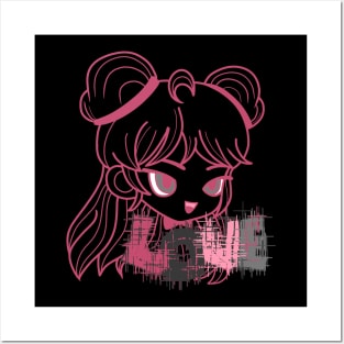 Pink girl with black love Posters and Art